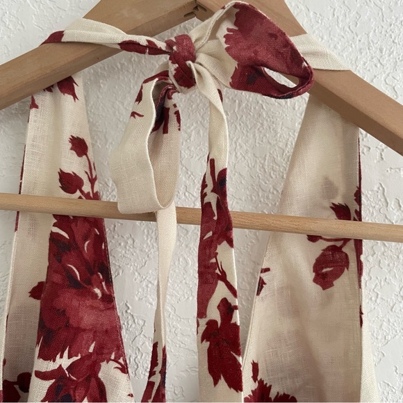 Faithfull The Brand Linen Marais Midi Dress  Cecile Floral Garnet Size 6 - Picture 9 of 16